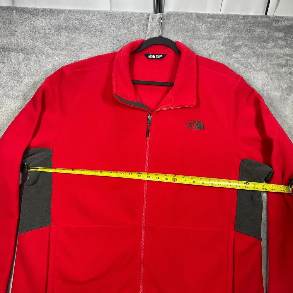 The North Face Fleece Jacket Mens XXL Red Full Zip Grey Panels KH136